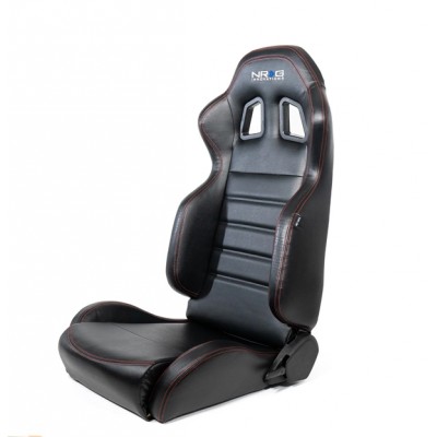 NRG Innovations Reclinable Racing Seats Black PVC Leather with Red Stitching
